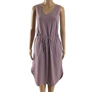 Garnet Hill Recycled Easy Knit Tank Dress Purple Drawstring Waist Pockets Medium